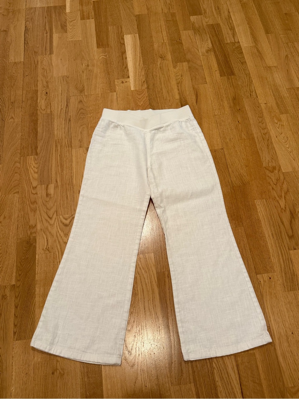 White Wide-Leg Linen Pants with Elastic Waist